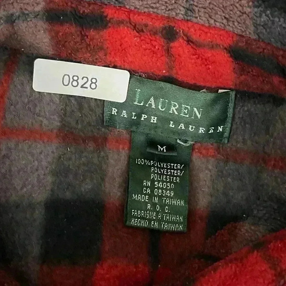Fleece Flannel Shirt Size M Ralph Lauren Zip Up Red Gray Logo Camping Hiking - Picture 5 of 9